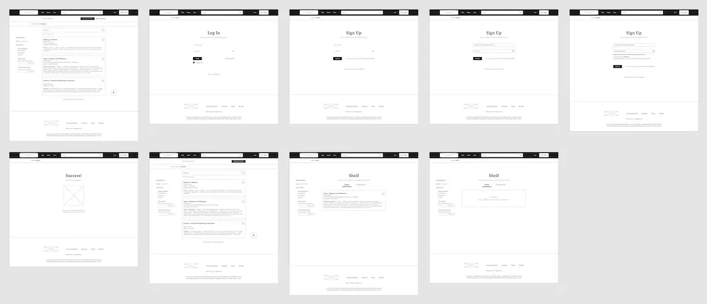 Wireframe of the adding to shelf flow